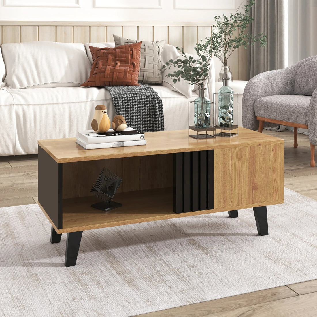 Table basse bois avec 4 pieds artisanal premium 100x60x45cm - vente privée 14:200004889NaturalParticleBoard;200007763:201336342