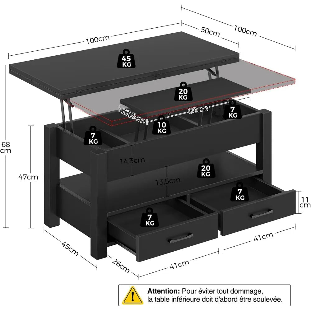 Table basse bois avec deux rangements tiroirs - vente privée 14:200844061Noir;200007763:201336342