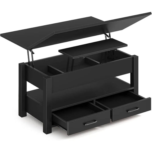 Table basse bois avec deux rangements tiroirs - vente privée 14:200844061Noir;200007763:201336342