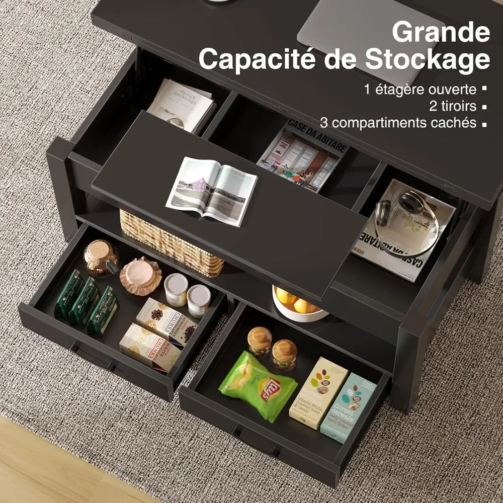 Table basse bois avec deux rangements tiroirs - vente privée 14:200844061Noir;200007763:201336342
