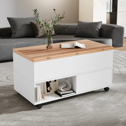 Table basse bois avec tiroirs rectangulaire et plateau soulevable - vente privée 14:29;200007763:201336101