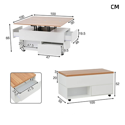 Table basse bois avec tiroirs rectangulaire et plateau soulevable - vente privée 14:29;200007763:201336101