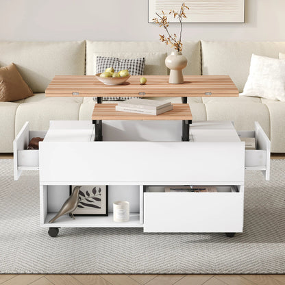 Table basse bois avec tiroirs rectangulaire et plateau soulevable - vente privée 14:29;200007763:201336101