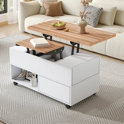 Table basse bois avec tiroirs rectangulaire et plateau soulevable - vente privée 14:29;200007763:201336101