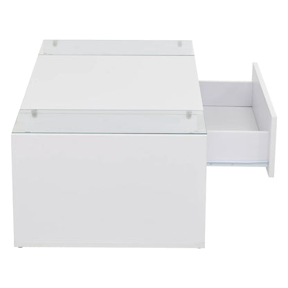 Table basse bois blanche et verre + led lumineux - vente privée 14:29;200007763:201336101