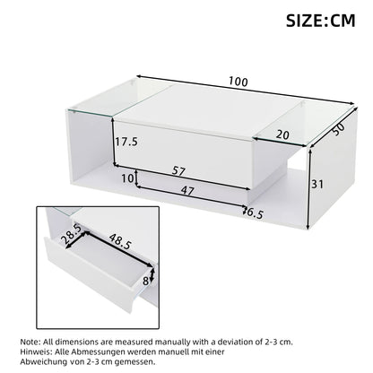 Table basse bois blanche et verre + led lumineux - vente privée 14:29;200007763:201336101