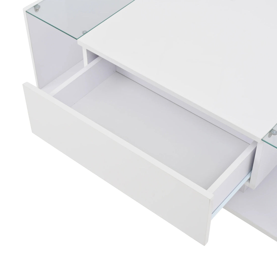 Table basse bois blanche et verre + led lumineux - vente privée 14:29;200007763:201336101