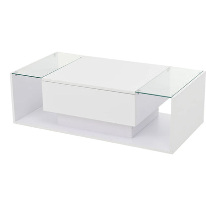 Table basse bois blanche et verre + led lumineux - vente privée 14:29;200007763:201336101