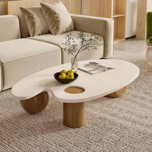 Table basse bois blanchi à forme ovale - vente privée 14:496140x70x31cm