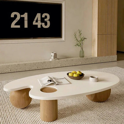 Table basse bois blanchi à forme ovale - vente privée 14:496140x70x31cm