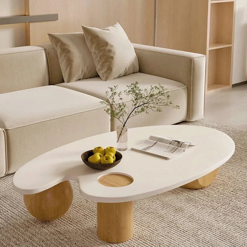 Table basse bois blanchi à forme ovale - vente privée 14:496140x70x31cm