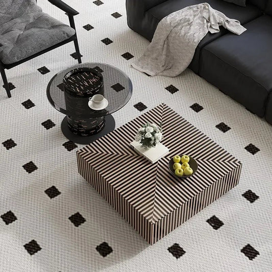 Table basse bois carré avec rayure en déco - vente privée 14:20000488980X80X28CM