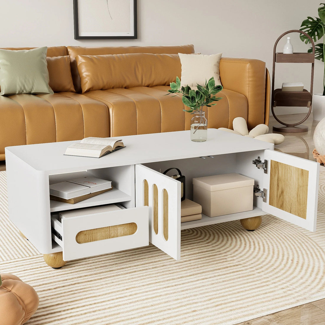 Table basse bois et blanc scandinave 105x50x40 cm - vente privée 14:200002130
