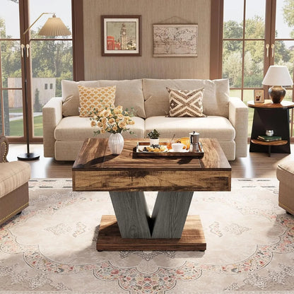 Table basse bois massif design carré avec pied original - vente privée 14:365458brown