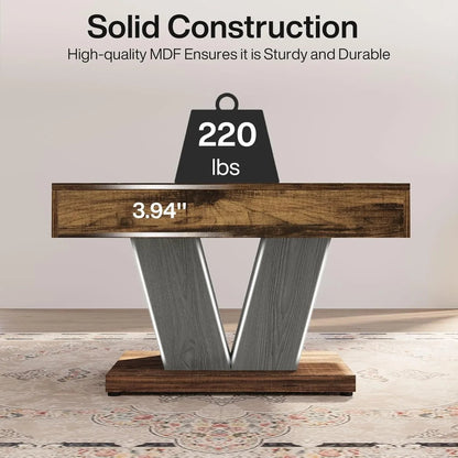 Table basse bois massif design carré avec pied original - vente privée 14:365458brown