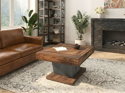 Table basse bois massif design carré avec pied original - vente privée 14:365458brown