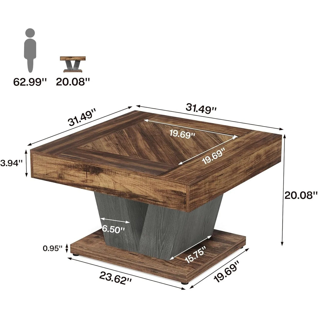 Table basse bois massif design carré avec pied original - vente privée 14:365458brown