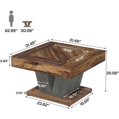 Table basse bois massif design carré avec pied original - vente privée 14:365458brown