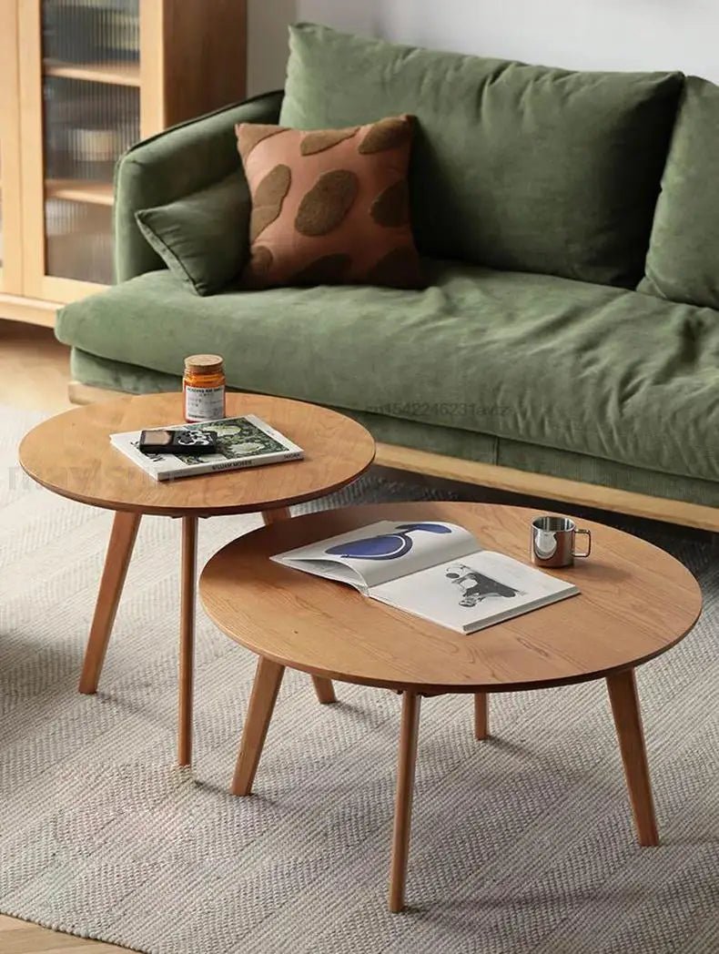 Table basse bois massif ronde de taille moyenne - vente privée 14:173coffee table set