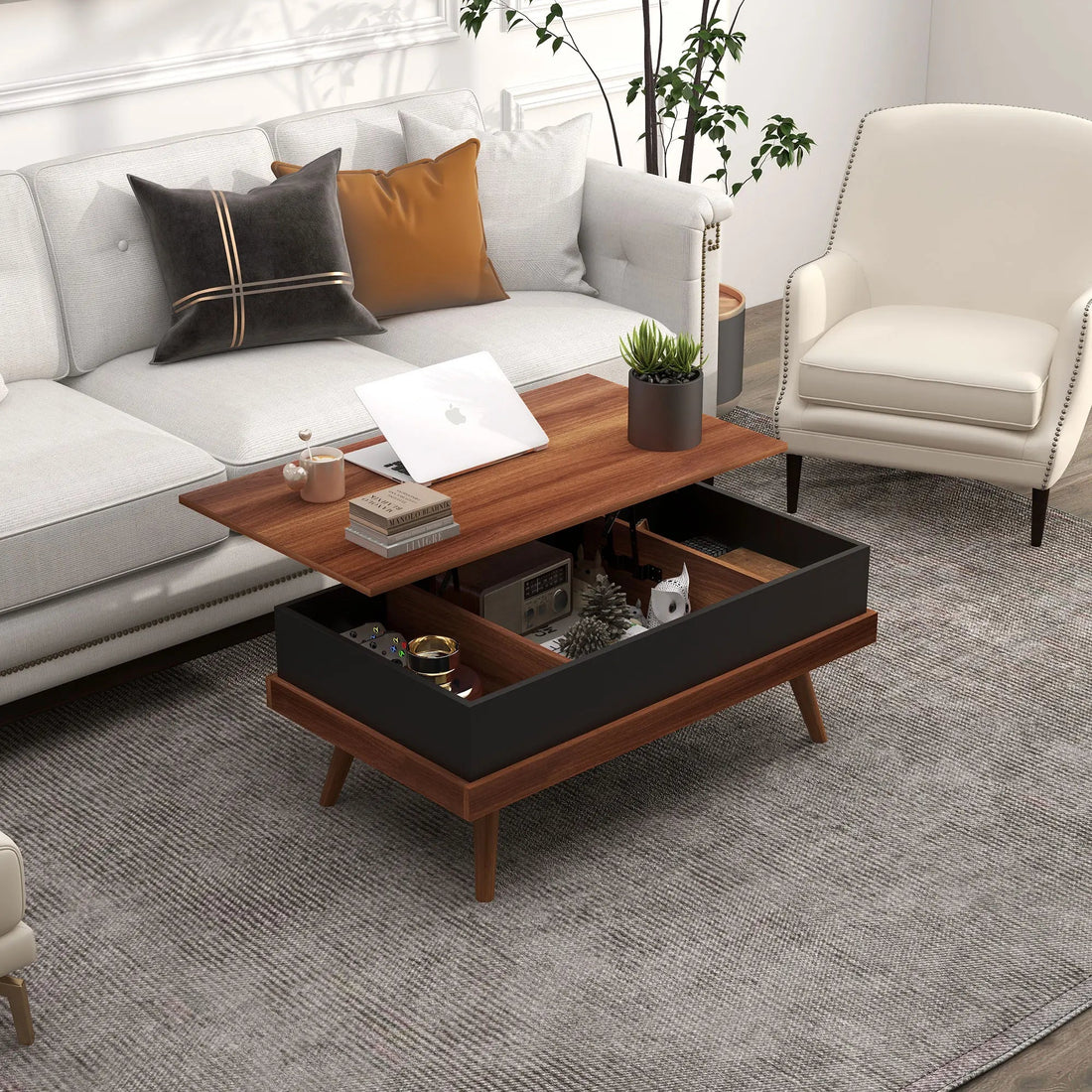 Table basse bois naturel à plateau élevable 100 X 79 X 54 cm - vente privée 14:200000195;200007763:201336104