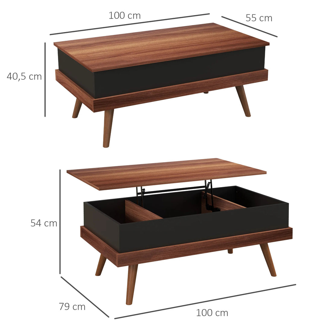 Table basse bois naturel à plateau élevable 100 X 79 X 54 cm - vente privée 14:200000195;200007763:201336104