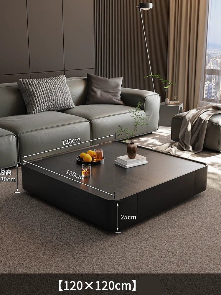 Table basse bois noir de forme carrée avec tiroirs de rangement - vente privée 14:200000195120x120x30cm