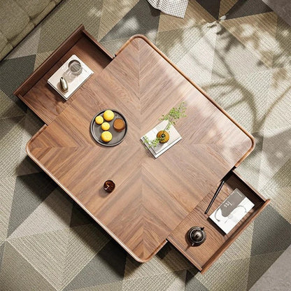 Table basse bois noir de forme carrée avec tiroirs de rangement - vente privée 14:200000195120x120x30cm