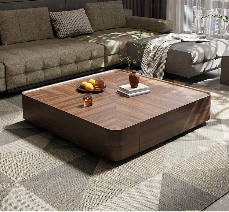 Table basse bois noir de forme carrée avec tiroirs de rangement - vente privée 14:200000195120x120x30cm