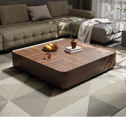 Table basse bois noir de forme carrée avec tiroirs de rangement - vente privée 14:200000195120x120x30cm