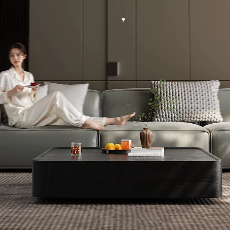 Table basse bois noir de forme carrée avec tiroirs de rangement - vente privée 14:200000195120x120x30cm