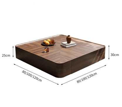 Table basse bois noir de forme carrée avec tiroirs de rangement - vente privée 14:200000195120x120x30cm