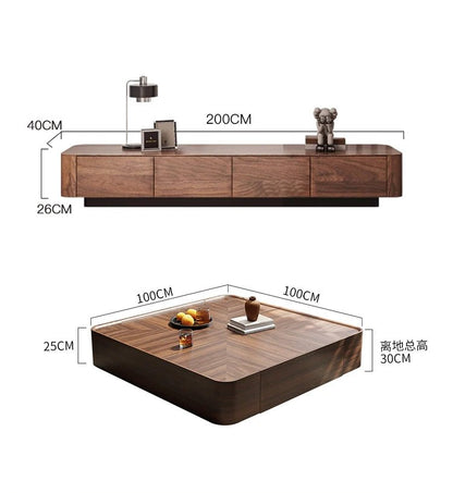 Table basse bois noir de forme carrée avec tiroirs de rangement - vente privée 14:200006154100x100x30-200x40x26