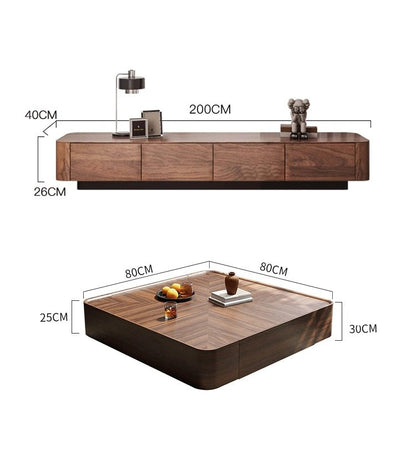 Table basse bois noir de forme carrée avec tiroirs de rangement - vente privée 14:20000615580x80x30-200x40x26cm