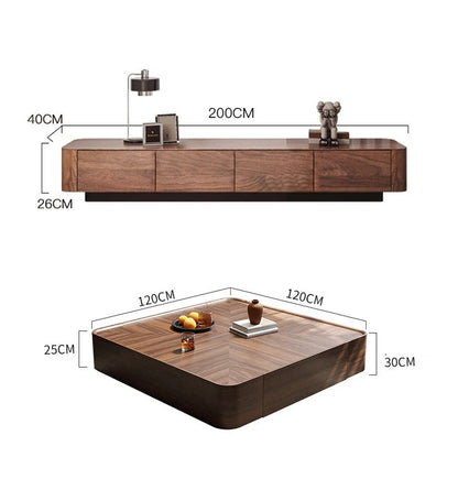 Table basse bois noir de forme carrée avec tiroirs de rangement - vente privée 14:200141872120x120x30-200x40x26