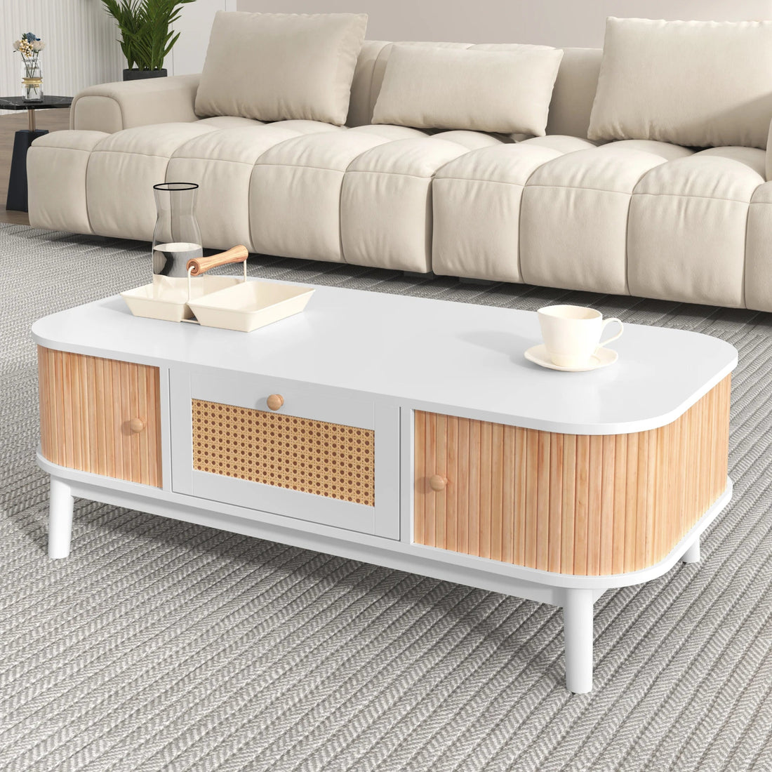 Table basse bois rectangulaire à coins rondes - vente privée 14:200004889WF304063WAA