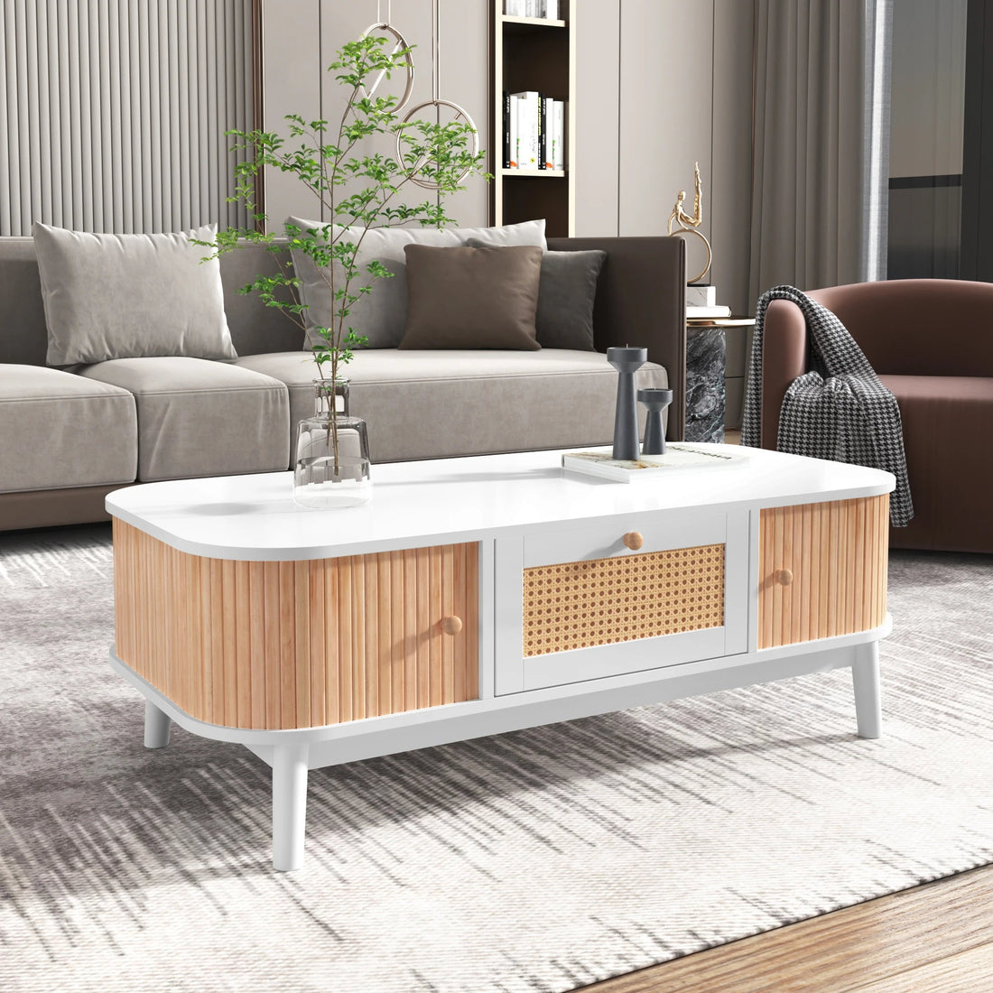 Table basse bois rectangulaire à coins rondes - vente privée 14:200004889WF304063WAA