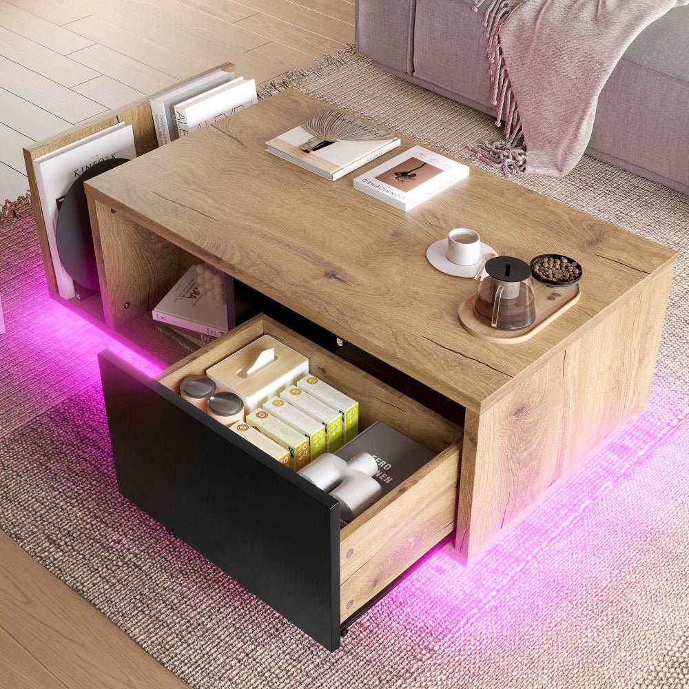 Table basse bois ronde et carré originale avec compartiments tiroirs - vente privée 14:200006155Engineered Wood;200007763:201336101