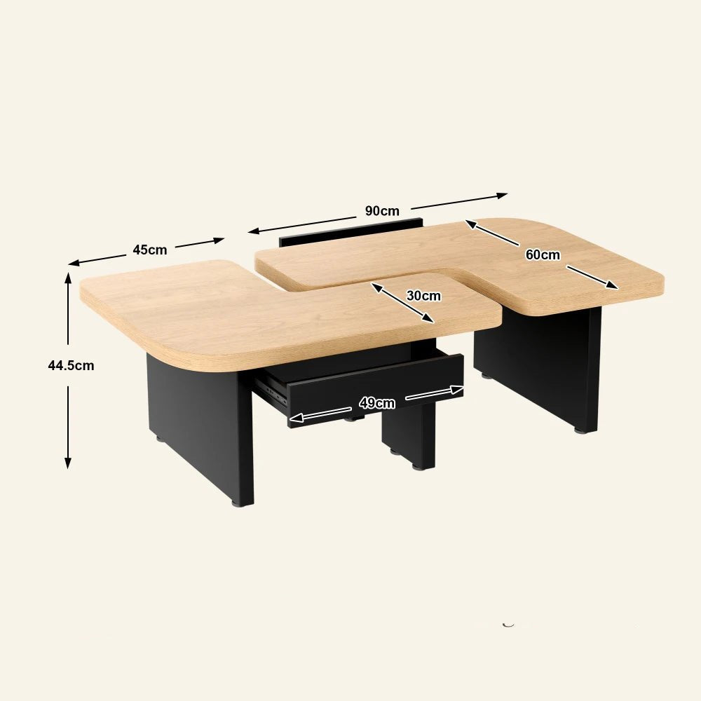 Table basse bois ronde et carré originale avec compartiments tiroirs - vente privée 14:200844062MDF + Contemporary;200007763:201336101