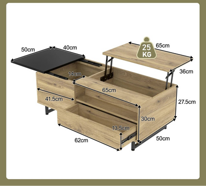 Table basse bois ronde et carré originale avec compartiments tiroirs - 14:200844062MDF + Contemporary;200007763:201336101