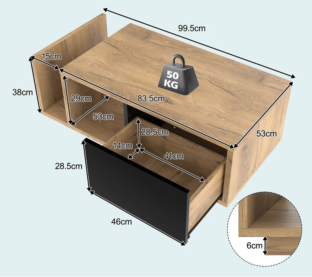 Table basse bois ronde et carré originale avec compartiments tiroirs - 14:200844062MDF + Contemporary;200007763:201336101