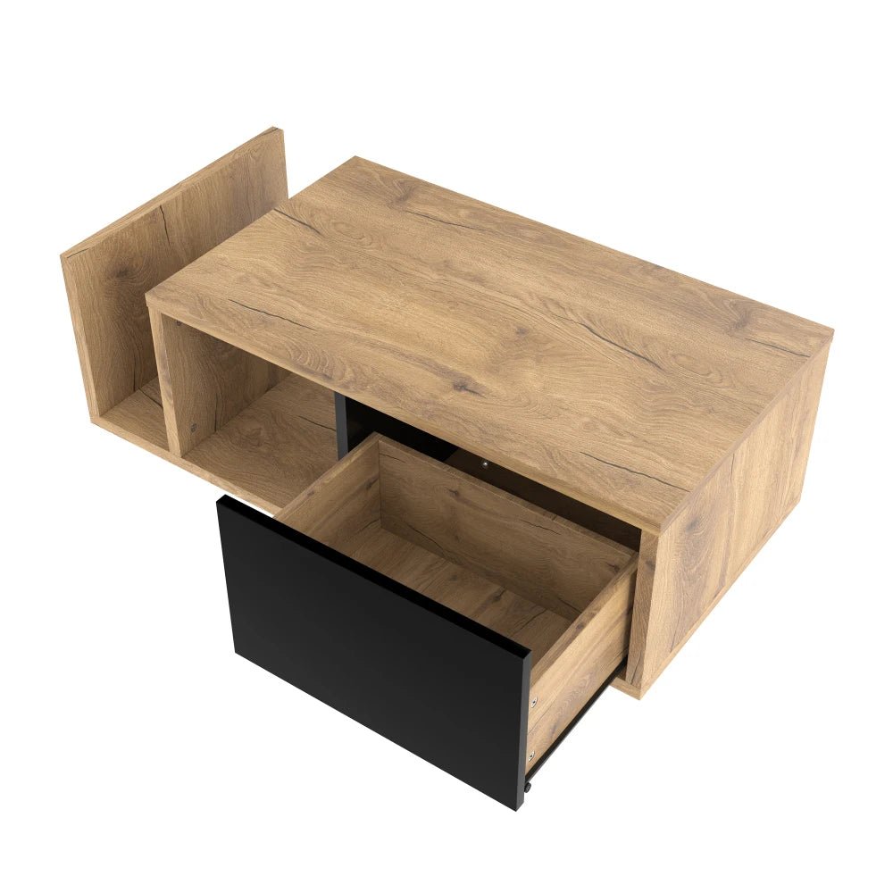 Table basse bois ronde et carré originale avec compartiments tiroirs - vente privée 14:200844062MDF + Contemporary;200007763:201336101