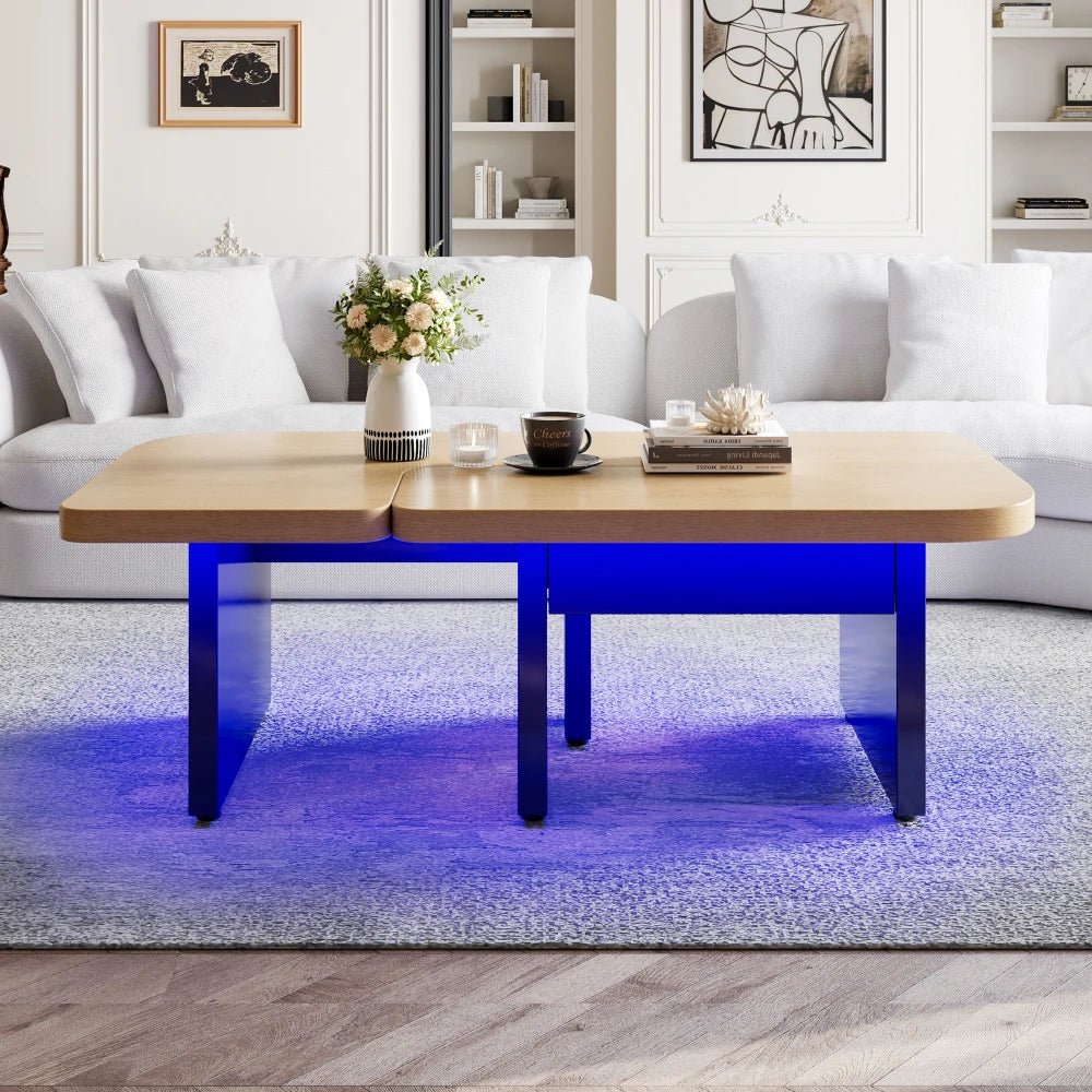 Table basse bois ronde et carré originale avec compartiments tiroirs - 14:200844062MDF + Contemporary;200007763:201336101