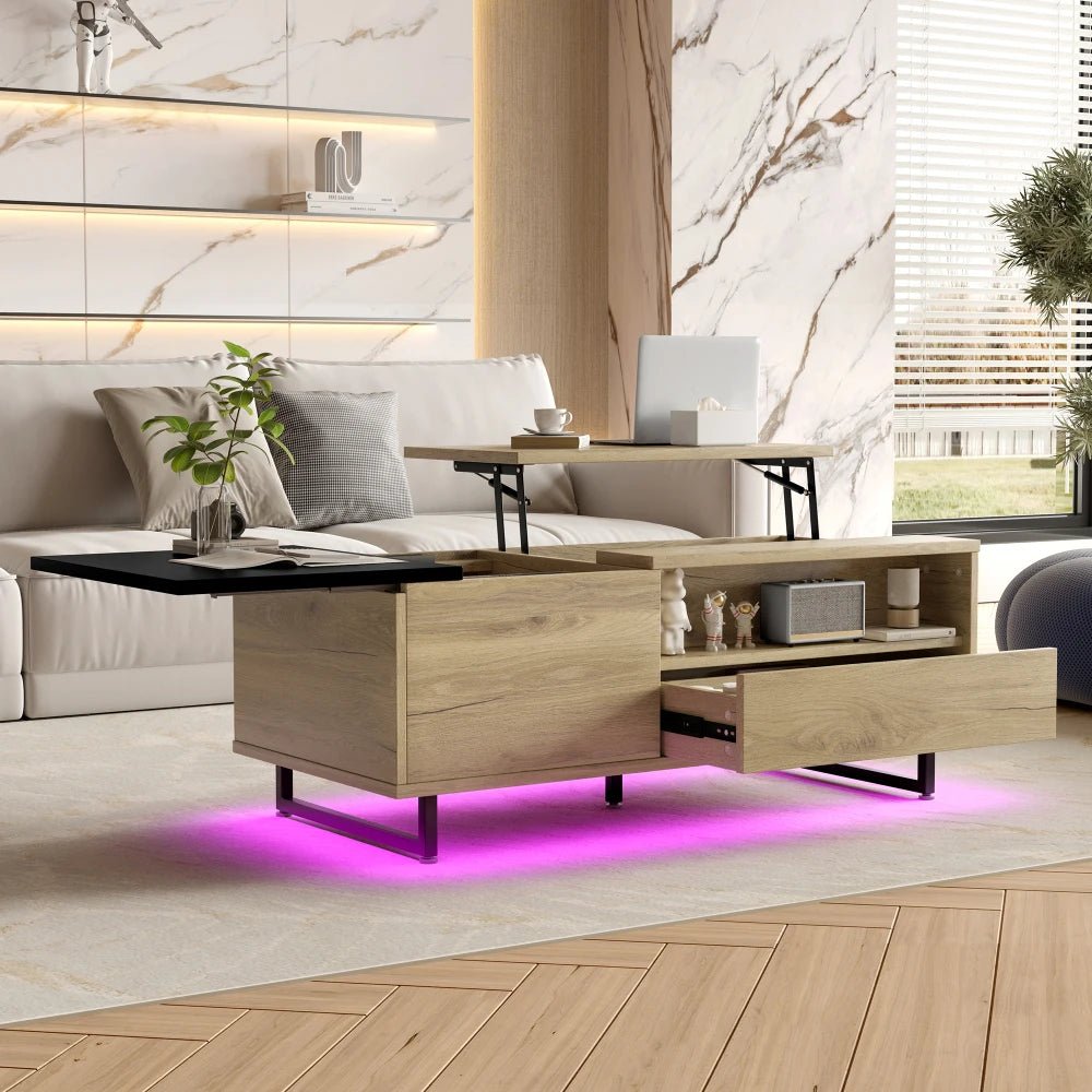 Table basse bois ronde et carré originale avec compartiments tiroirs - vente privée 14:200844062MDF + Contemporary;200007763:201336101