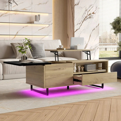 Table basse bois ronde et carré originale avec compartiments tiroirs - 14:200844062MDF + Contemporary;200007763:201336101