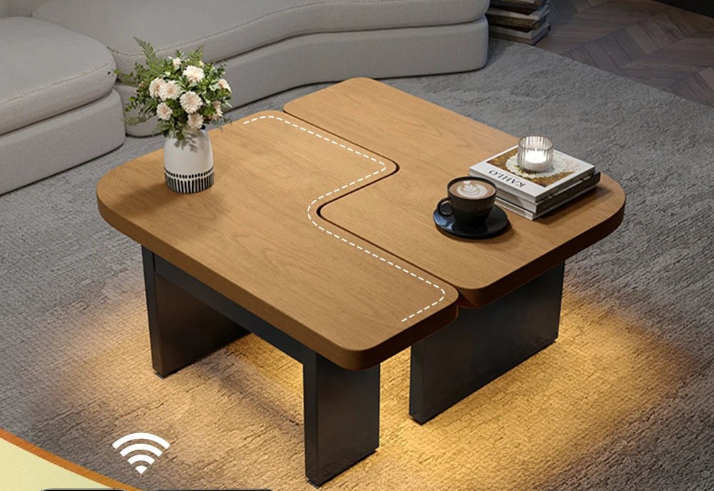 Table basse bois ronde et carré originale avec compartiments tiroirs - vente privée 14:200844062MDF + Contemporary;200007763:201336101