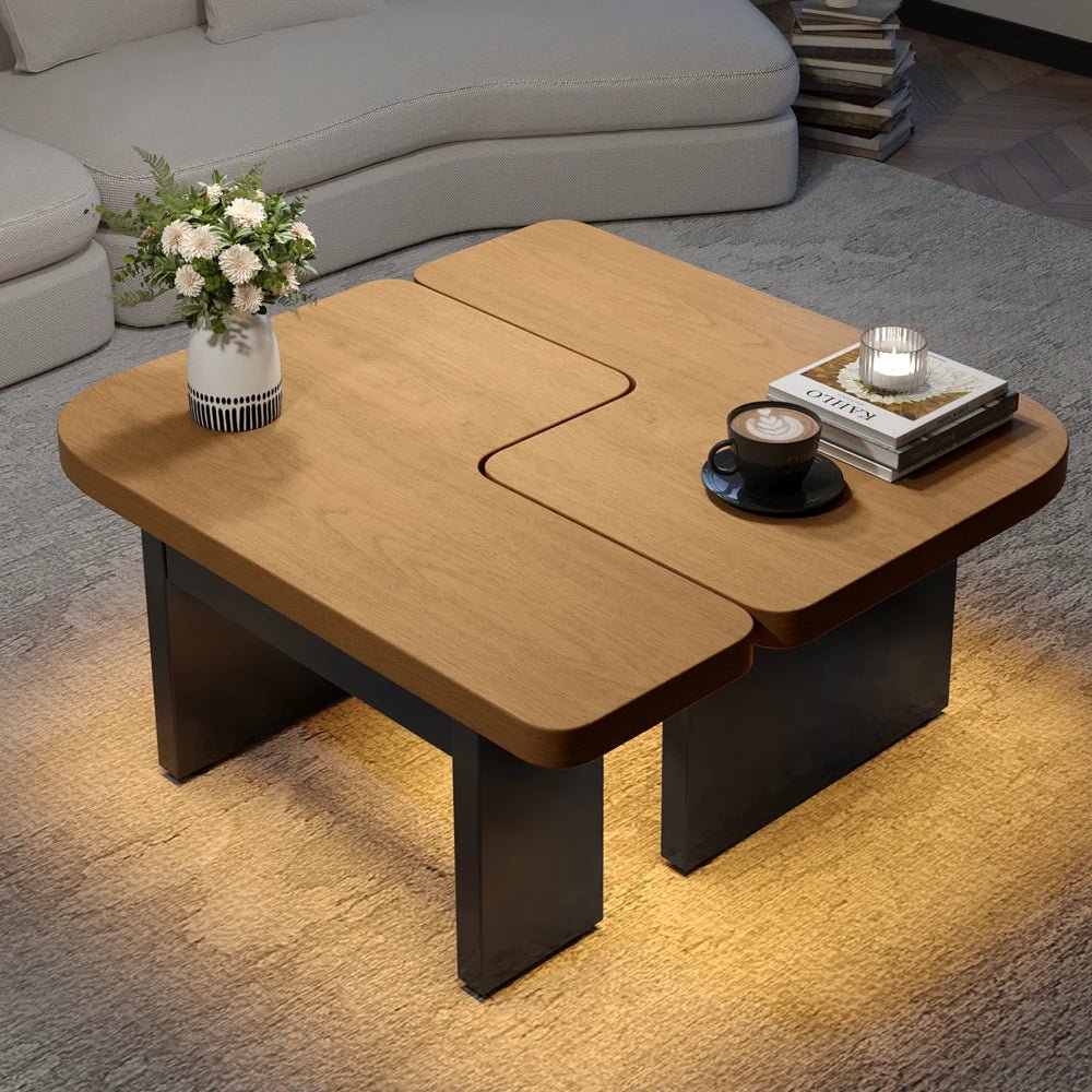 Table basse bois ronde et carré originale avec compartiments tiroirs - vente privée 14:200844062MDF + Contemporary;200007763:201336101