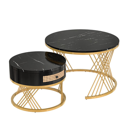 Table basse bois simple et ronde - 2 sets - vente privée 14:193Black Gold;200007763:201336101