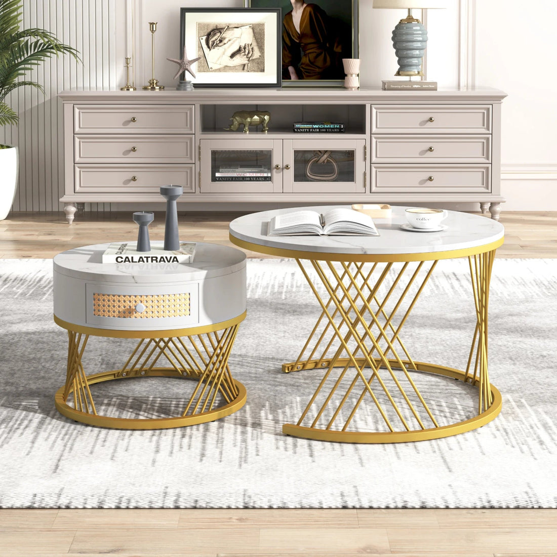 Table basse bois simple et ronde - 2 sets - vente privée 14:193Black Gold;200007763:201336101