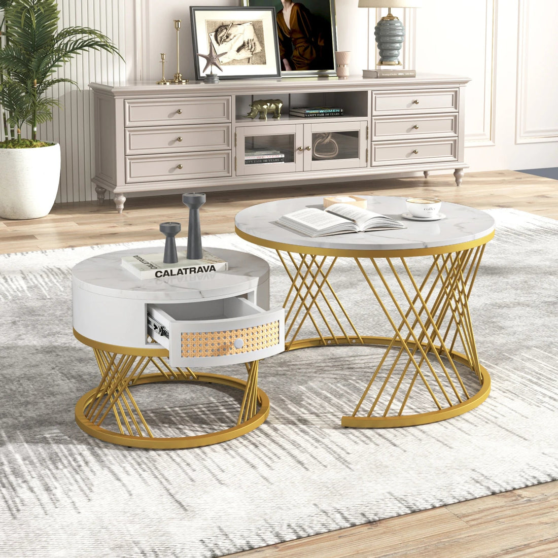 Table basse bois simple et ronde - 2 sets - vente privée 14:193Black Gold;200007763:201336101