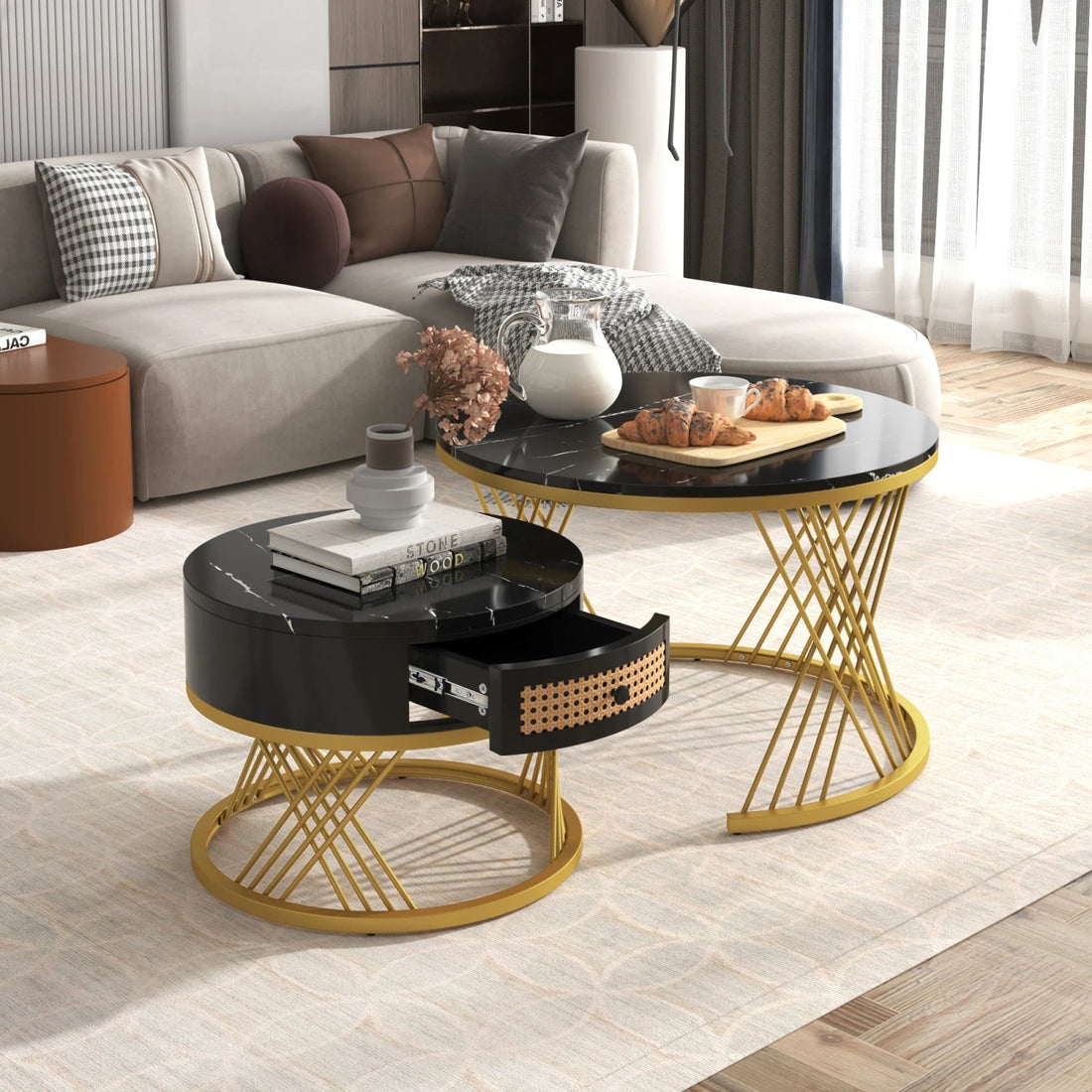 Table basse bois simple et ronde - 2 sets - vente privée 14:193Black Gold;200007763:201336101